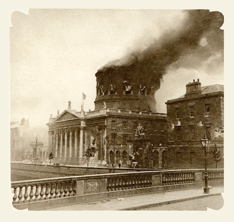 Under attack: the dome of the Four Courts on fire in 1922. Photograph: Culture Club/Bridgeman via Getty