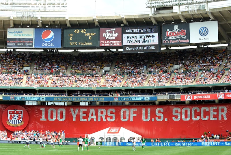 A 2013 friendly match between USA and Germany at RFK Stadium in Washington, DC, marking the 100th anniversary of the US Soccer Federation. Photograph: Nicholas Kamm/AFP via Getty Images