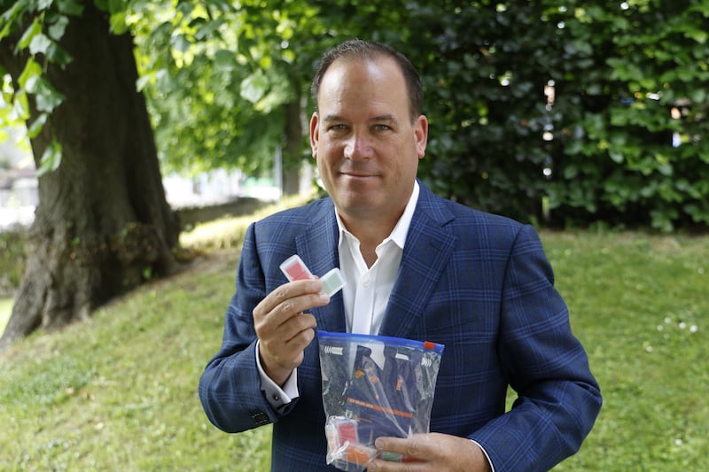 Jason Cardiff with his oral strip product. Photograph: Nick Bradshaw/The Irish Times