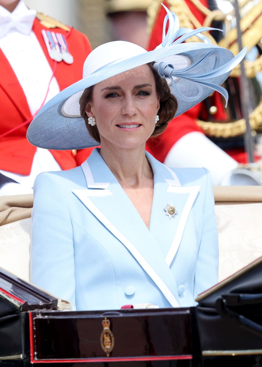 The Princess of Wales paired her sky-blue outfit with a dramatic XL hat, one of the standout accessories of the day.