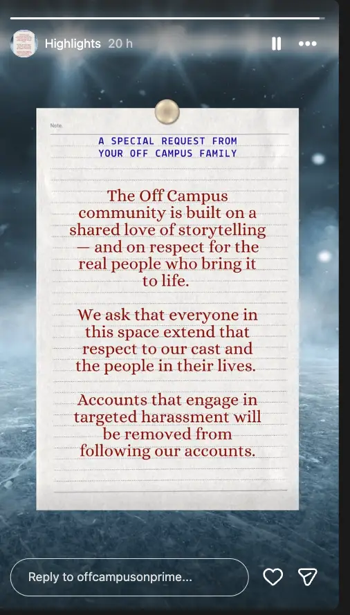 A warning to fans. (OffCampus/Instagram)