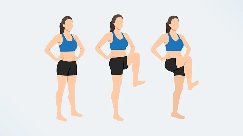an illo of a woman doing standing knee drives