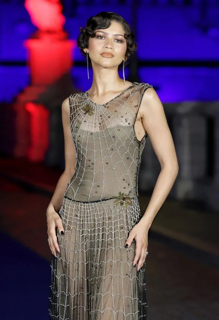 Close-up of Zendaya's finger-wave hairstyle and Tiffany & Co. jewels in Rome.