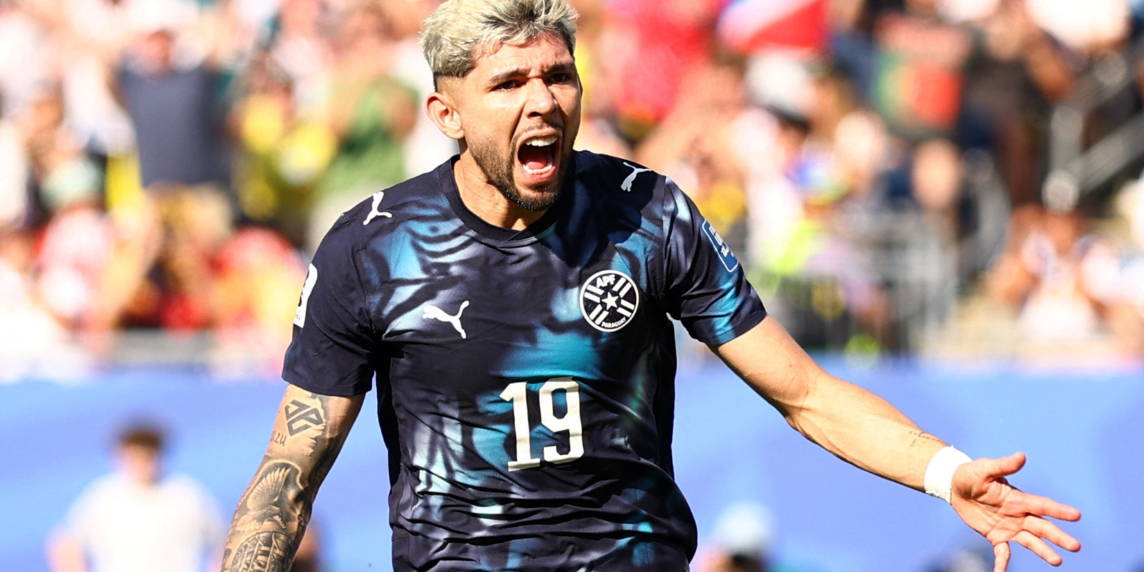 Julio Enciso (Paraguay) celebrates scoring at the World Cup