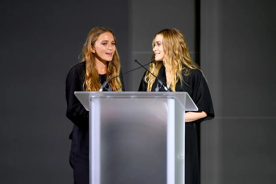 Mary-Kate and Ashley on stage at the CFDA Fashion Awards in 2019.Credit: Getty