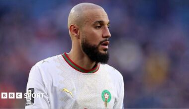 Morocco defender Noussair Mazraoui looks on during his side's World Cup group-stage match against Scotland