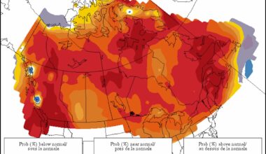A map of Canada with red, orange and yellow splotches all over it.