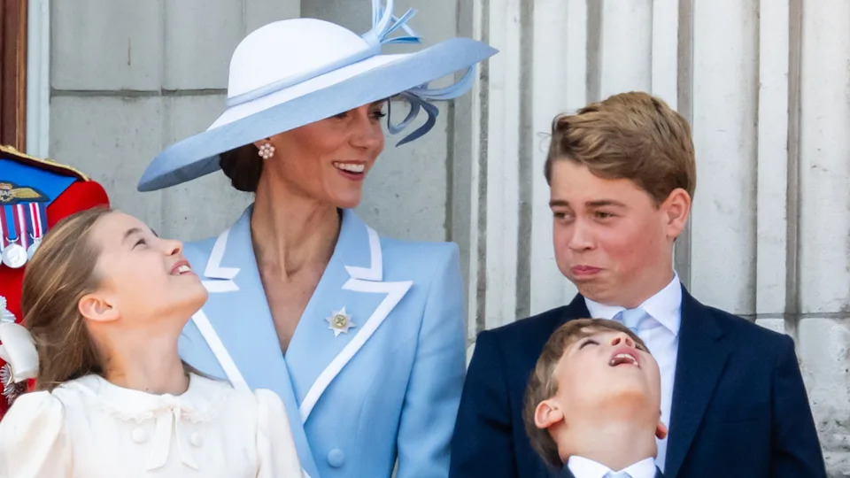 Princess Charlotte, Kate Middleton, Prince George and Prince Louis watch the RAF Flypast at Trooping the Colour 2026