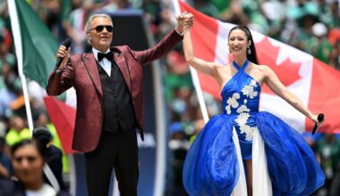EJAE performed at the World Cup opening match in an elevated Disney princess mullet dress