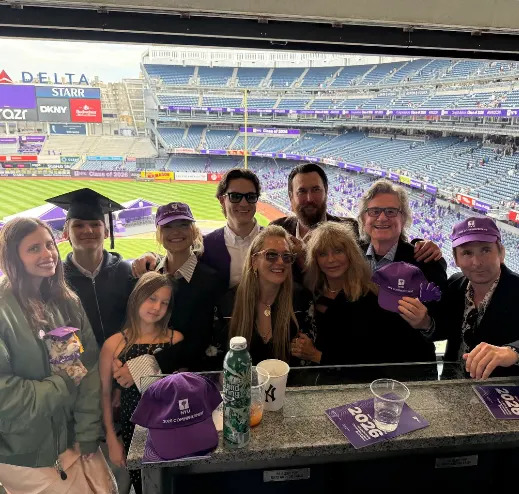 Photo shared by Kate Hudson's daughter Ryder Robinson May 14, 2026 from his NYU graduation, featuring brother Bing, sister Rani, mom Kate Hudson, Danny Fujikawa, his grandmother Goldie Hawn and grandfather Kurt Russell, plus Bing's dad Matt Bellamy