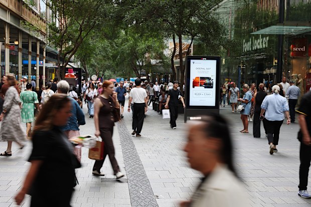 Shoppers at Pitt Street Mall in Sydneys