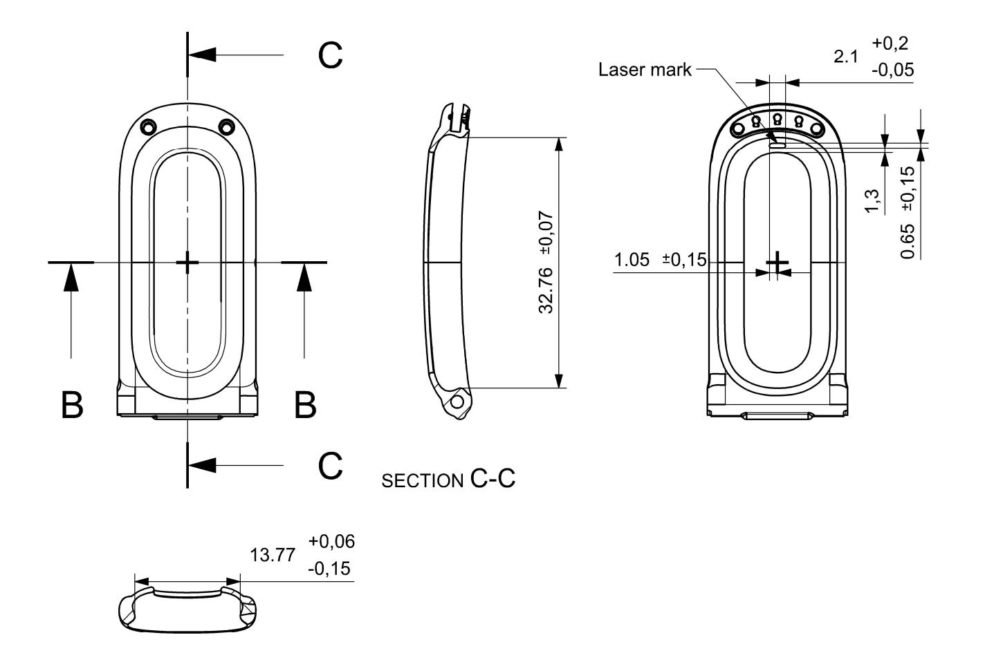 A technical illustration of the Google Fitbit Air’s dimensions.