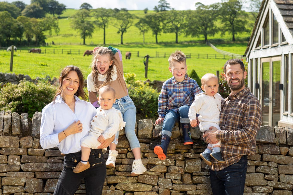 Kelvin Fletcher, Liz Marsland and their children, Fletcher's Family Farm 300823 wincle , cheshire kelvin fletcher and his wife liz marsland at their farm in cheshire with their children