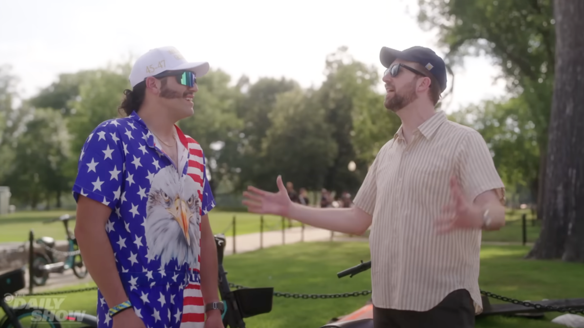 'Daily Show's Jordan Klepper interviews people at Trump's UFC birthday