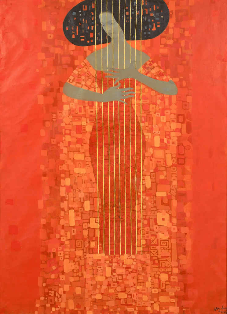 Getahun Assefa (Ethiopia, b.1967), "Woman Making Music," oil on canvas, 2000; photo: Bonhams.