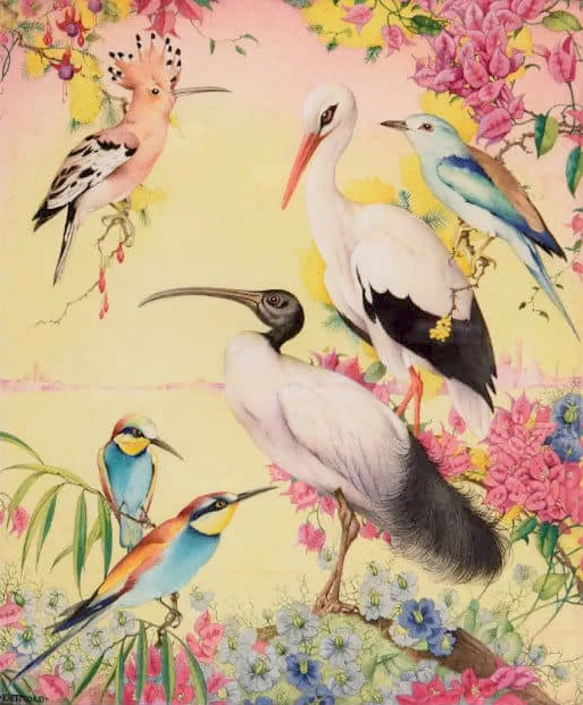 Edward Julius Detmold (1883-1957), "Birds in an Exotic Landscape," watercolor and pencil, n.d.