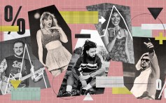 From left: Zach Bryan, Swift, J. Cole, Olivia Dean and Bad Bunny. Illustration by Andrei Cojocaru.