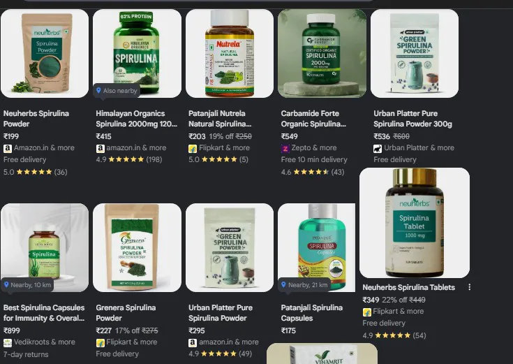Spirulina is available in several forms, including powders, tablets, supplements and liquids. Photo: Author/Google Spirulina is available in several forms, including powders, tablets, supplements and liquids. Photo: Author/Google