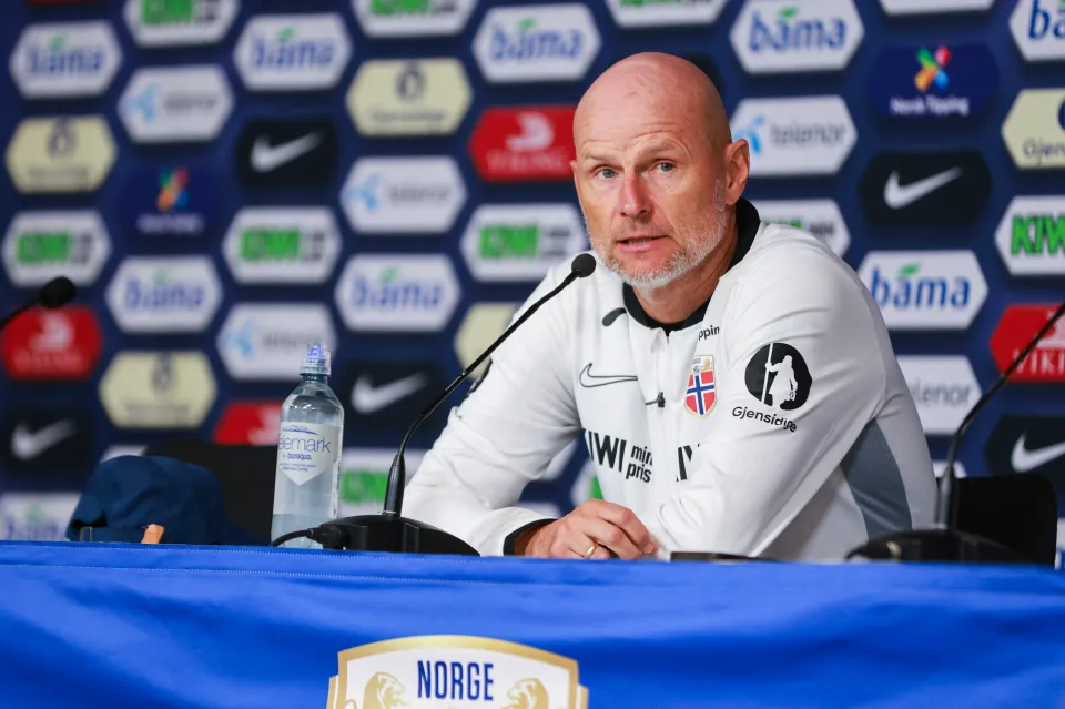 Norway manager Stale Solbakken speaks in a press conference