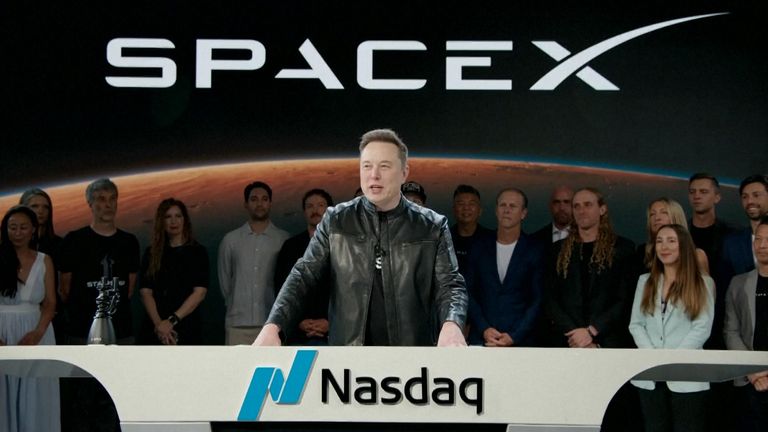Elon Musk during the launch of SpaceX on the stock market.