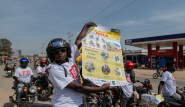 Motorcycle taxi drivers lead Ebola awareness caravan in eastern Congo