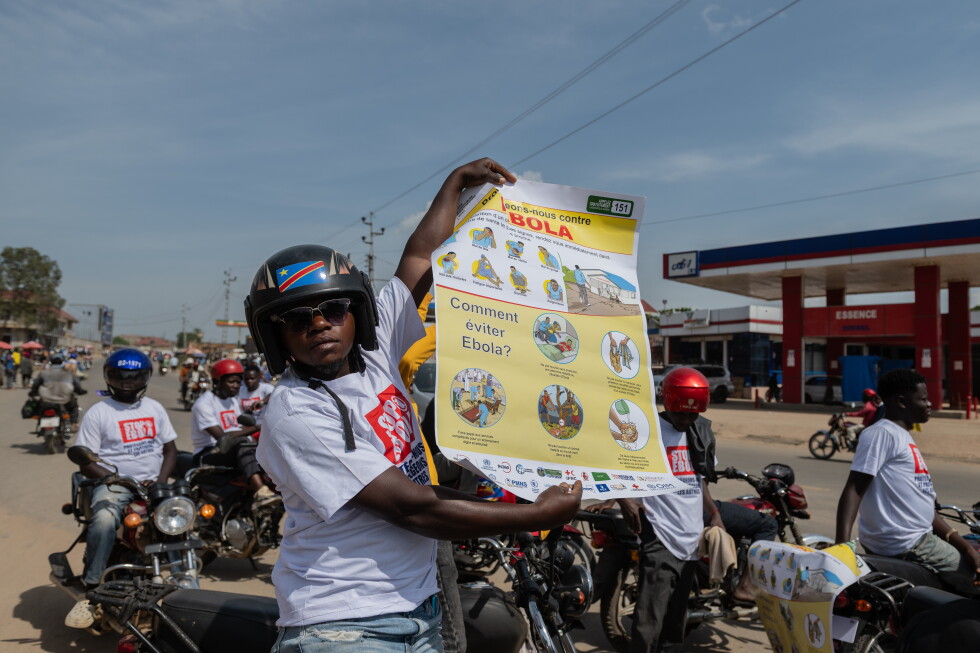 Motorcycle taxi drivers lead Ebola awareness caravan in eastern Congo