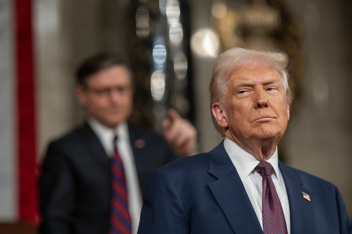 Donald Trump delivering remarks to a joint session of Congress.