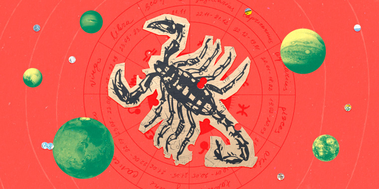 Paper cutout of the scorpio zodiac on a red background