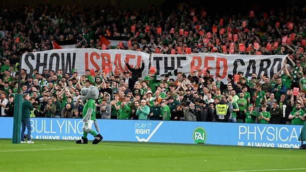 6 September 2025; Republic of Ireland supporters hold up a banner before the FIFA World Cup 2026 Group F qualifying match between Republic of Ireland and Hungary at the Aviva Stadium in Dublin. Photo by Stephen McCarthy/Sportsfile