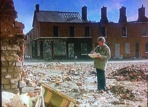 British army artist Ken Howard sketching in Belfast from BBC Nationwide, 1978
