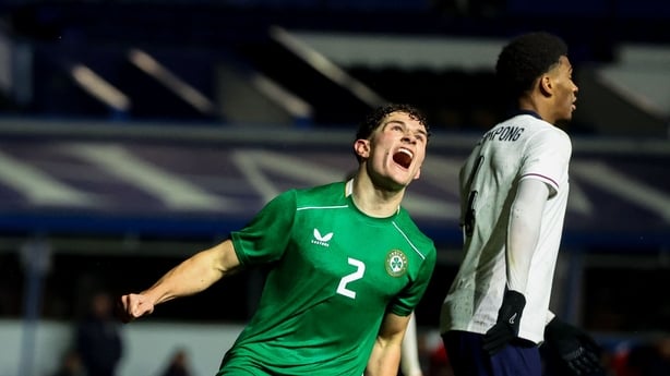 Jacob Devaney of Republic of Ireland reacts to a missed opportunity on goal during the UEFA European U21 Championship qualifier group D match between England and Republic of Ireland at St. Andrew's at Knighthead Park in Birmingham, England.