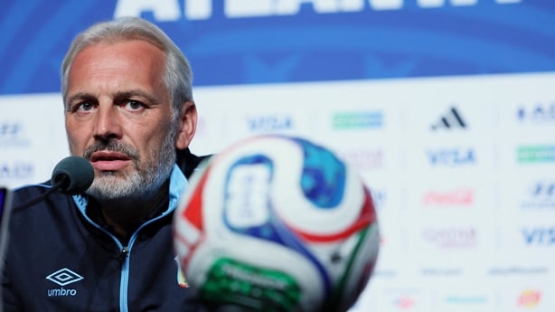 Congo DR's French head coach Sebastien Desabre gives an MD-1 press conference at Atlanta Stadium in Atlanta on June 30, 2026, on the eve of the 2026 World Cup round of 32 football match between England and Democratic Republic of the Congo