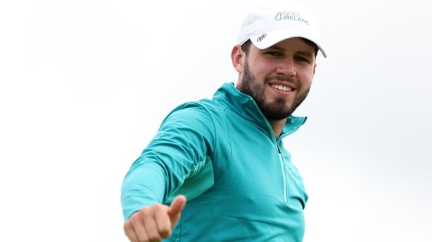 HOYLAKE, ENGLAND - JUNE 14: David Howard of Ireland reacts during a practice round ahead of the 2026 Amateur Championship at Royal Liverpool Golf Club on June 14, 2026 in Hoylake, England. (Photo by Oisin Keniry/R&A/R&A via Getty Images)