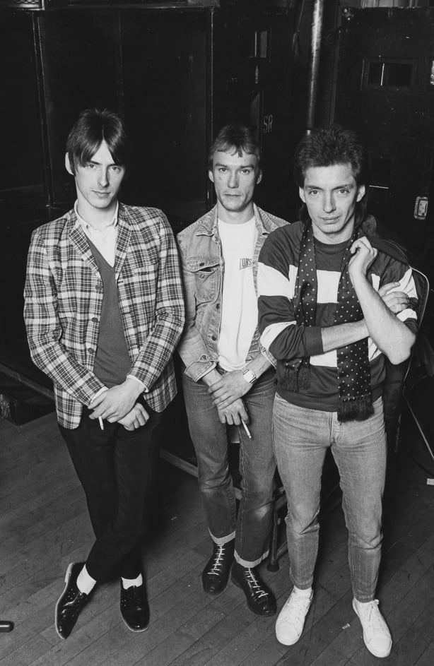 "Portrait of the band 'The Jam'; (L-R) Paul Weller, Rick Buckler and Bruce Foxton, circa 1983. (Photo by Tim Roney/Radio Times/Getty Images)"