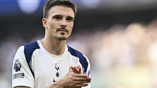 LONDON, ENGLAND - MAY 24: Joao Palhinha of Tottenham Hotspur applauds the fans during the Premier League match between Tottenham Hotspur and Everton at Tottenham Hotspur Stadium on May 24, 2026 in London, England. (Photo by Vince Mignott/MB Media/Getty Images)