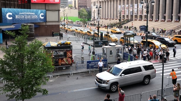 A silver SUV, believed to be carrying US singer-songwriter Taylor Swift, arrives outside Madison Square Garden, the reported venue for the wedding celebrations Swift and pro-athlete Travis Kelce, in New York City on July 3, 2026. Swift and Kelce's official wedding plans are tightly under wraps, but 