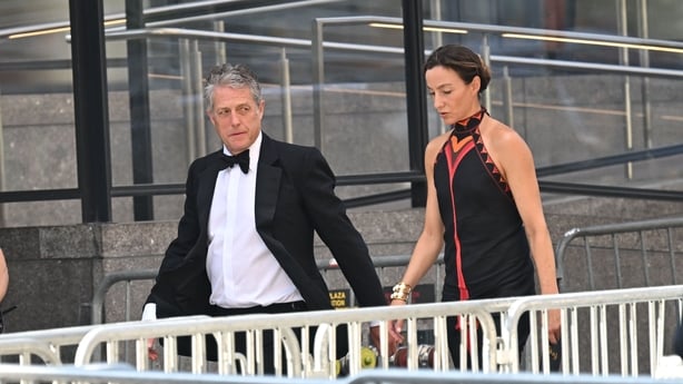 Hugh Grant and Anna Elisabet Eberstein arrive at Madison Square Garden on July 3, 2026 in New York City. According to reports, several permits have been filed with New York City around the venue. There have been unconfirmed reports that Taylor Swift and Travis Kelce will be celebrating their wedding