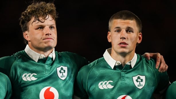 4 July 2026; Brothers Cian, left, and Sam Prendergast of Ireland before the 2026 Nations Championship Round One match between Australia and Ireland at Allianz Stadium in Sydney, Australia. Photo by Brendan Moran/Sportsfile