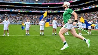 5 July 2026; Limerick captain Cian Lynch leads his side out before the GAA Hurling All-Ireland Senior Championship semi-final match between Clare and Limerick at Croke Park in Dublin. Photo by Seb Daly/Sportsfile