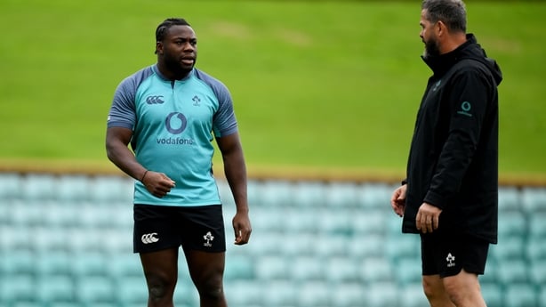 7 July 2026; Sam Illo, left, with head coach Andy Farrell during an Ireland rugby squad training session at Leichhardt Oval in Sydney, Australia. Photo by Brendan Moran/Sportsfile