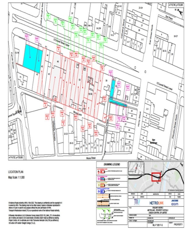 A map shows the layout of the proposed site for MEtrolink on O'Connell St