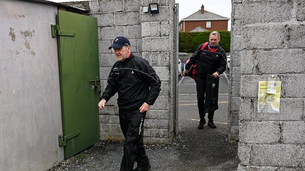 Mickey Harte and Gavin Devlin arrive at the Geraldines Club in Haggardstown ahead of Louth v Antrim in the Allianz League in 2021