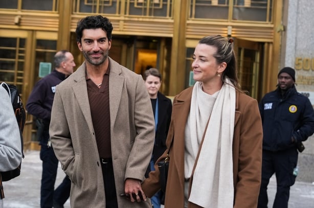 NEW YORK, NEW YORK - FEBRUARY 12: Justin Baldoni and Emily Baldoni arrive at court for continued settlement talks on February 12, 2026 in New York City. (Photo by John Nacion/Getty Images)