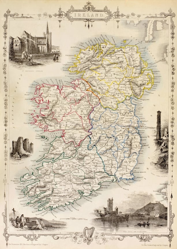Map Of Ireland From The History Of Ireland By Thomas Wright, Published In London Circa 1854