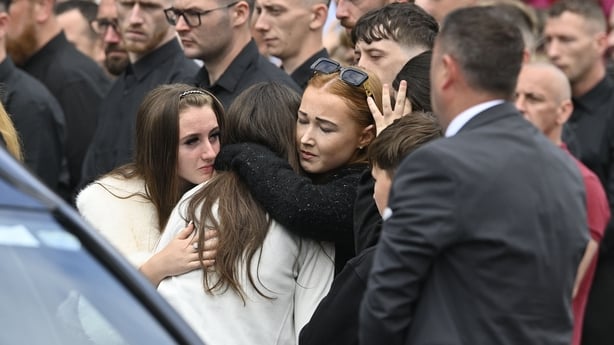Mourners attend the funeral of Michaela Newcombe, at the Cathedral of Christ the King in Mullingar