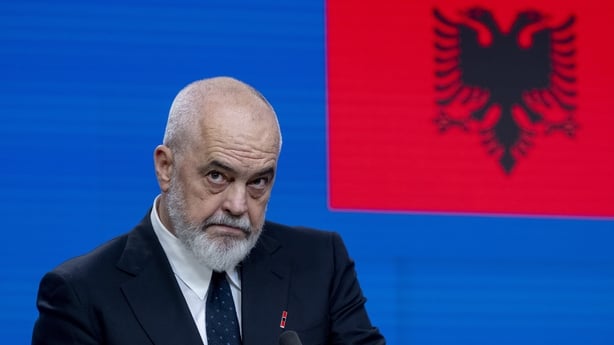 Edi Rama, Prime Minister of Albania, speaks during a press conference following the EU-Albania Intergovernmental Conference in Brussels on 26 May, 2026. (Photo by Daniel Gnap/NurPhoto)