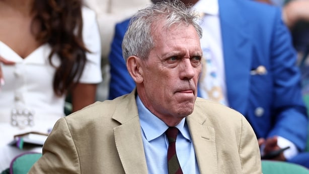 Hugh Laurie at day 12 of the 2026 Wimbledon Championships at The All England Lawn Tennis and Croquet Club in Wimbledon on 10 July, 2026. (Photo by HENRY NICHOLLS / AFP) / RESTRICTED TO EDITORIAL USE