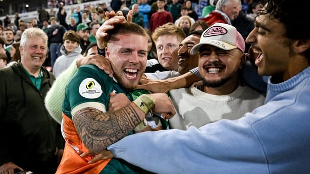 11 July 2026; Sean Jansen of Ireland with friends after the 2026 Nations Championship Round Two match between Japan and Ireland at McDonald Jones Stadium in Newcastle, Australia. Photo by Brendan Moran/Sportsfile