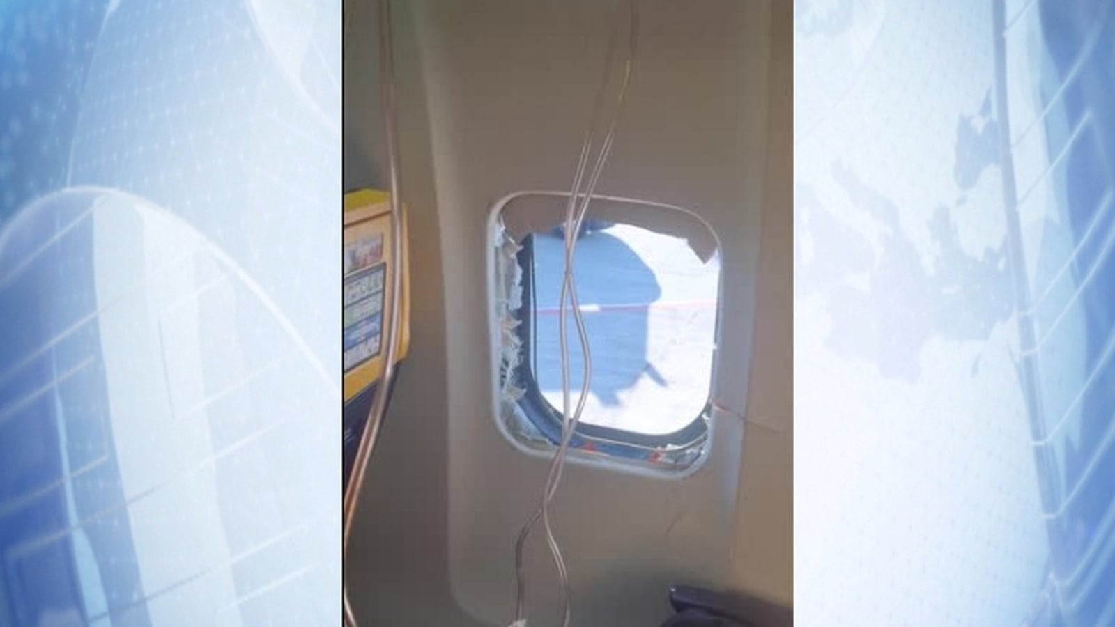 Eyewitness photo shows broken window inside Ryanair plane