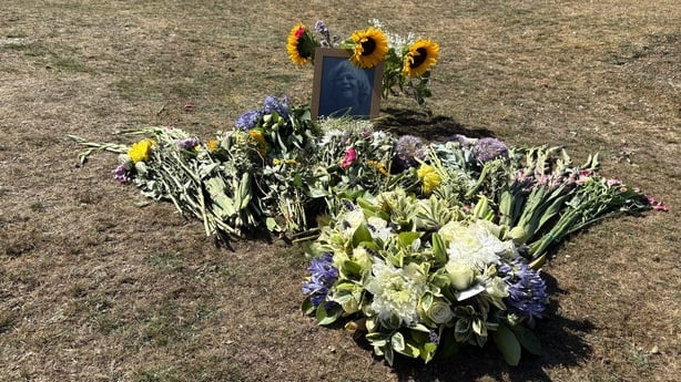 Floral tributes including a wreath laid by Reform UK leader Nigel Farage near to the home of Ann Widdecombe in Haytor in Dartmoor